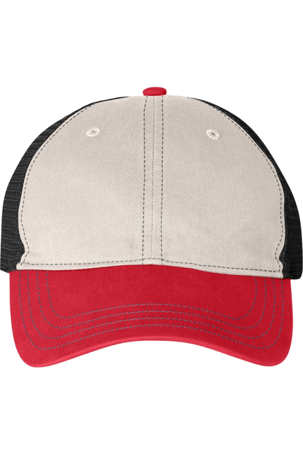 Richardson Garment-Washed Trucker Cap in Stone/ Black/ Red