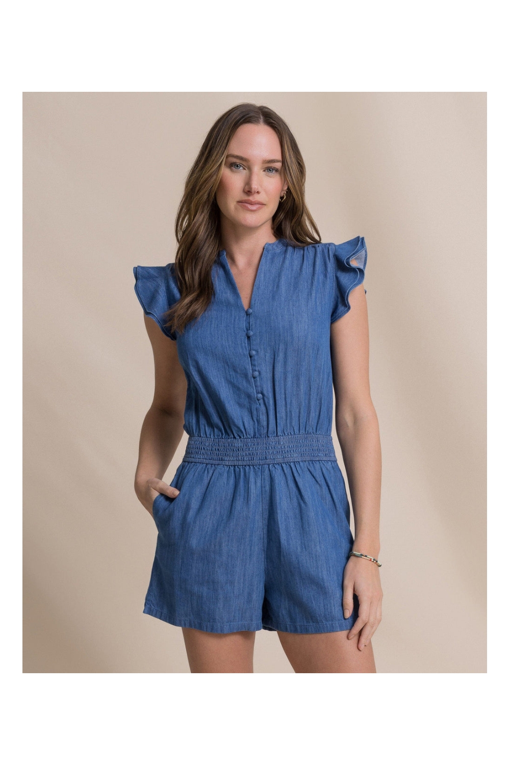 Southern Tide Women's Evalyn Flutter Sleeve Smocked Romper