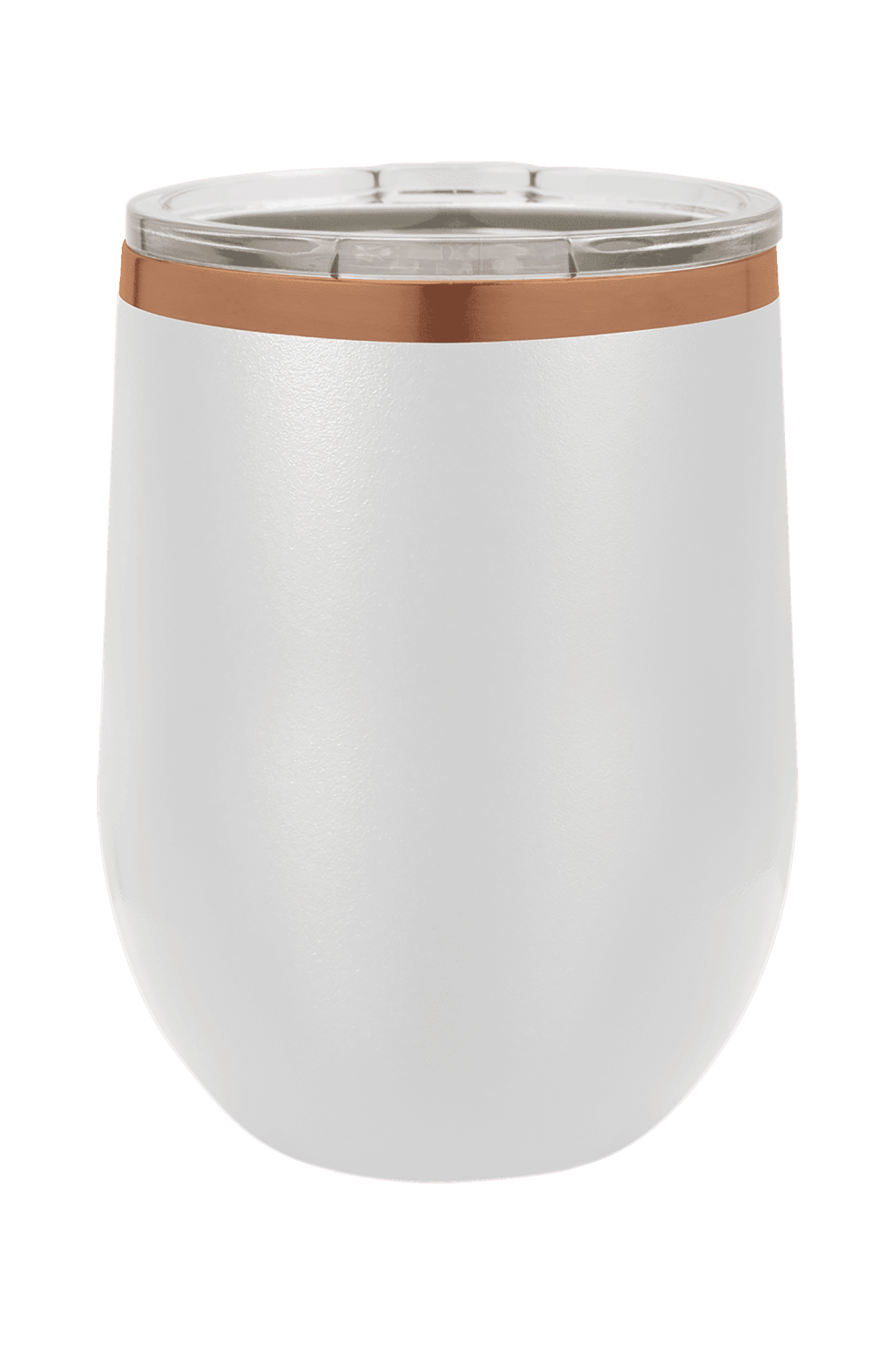 12 oz. ION-Plated Stemless Wine Tumbler with Lid in White/ Rose Gold