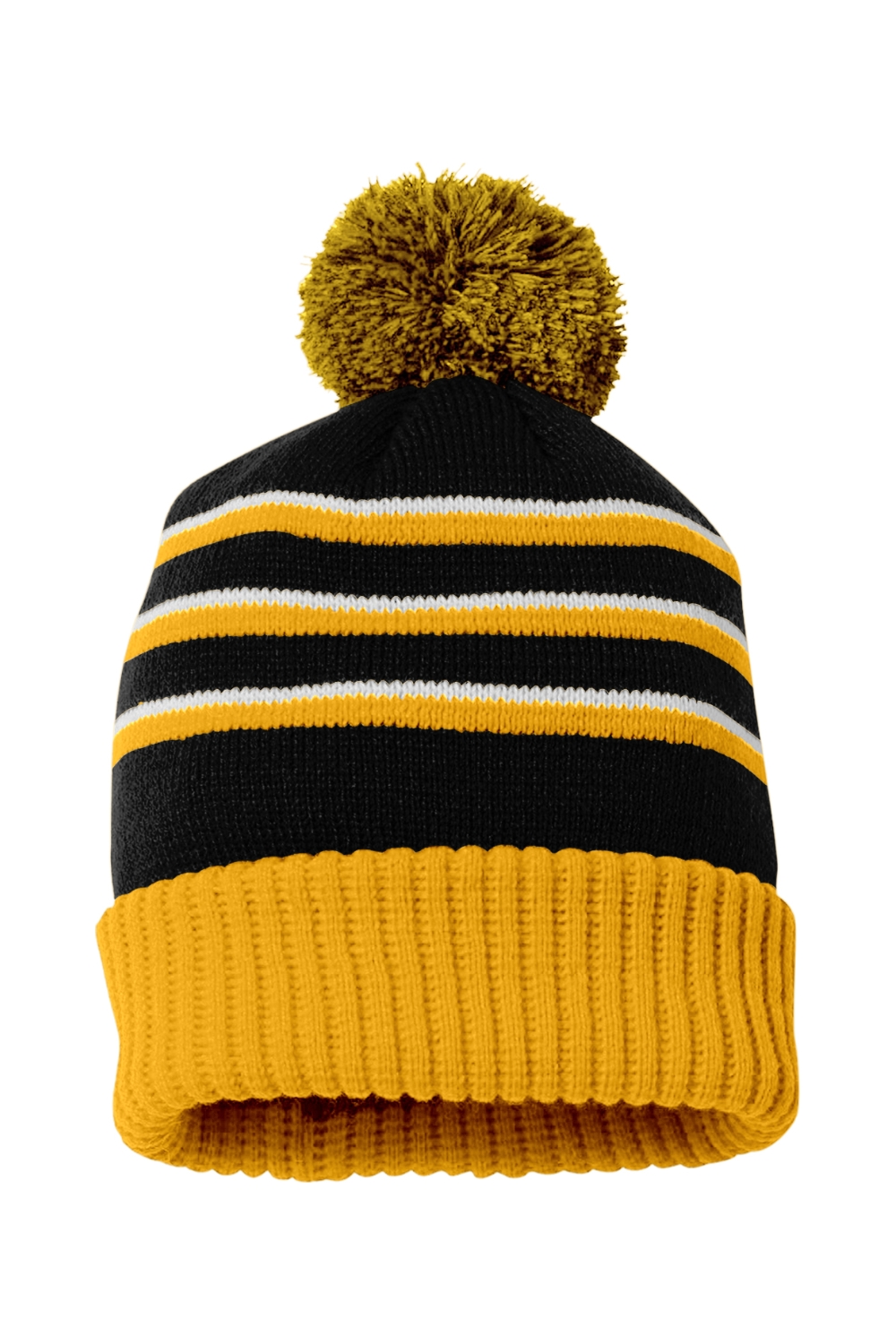 Richardson Stripe Pom Cuffed Beanie in Black/ Gold/ White