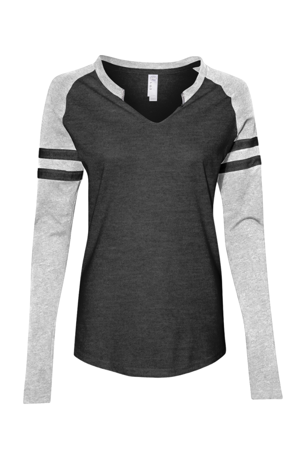 Dropship LAT Women's Fine Jersey Mash Up Long Sleeve T-Shirt in Vintage Smoke/ Vintage Heather