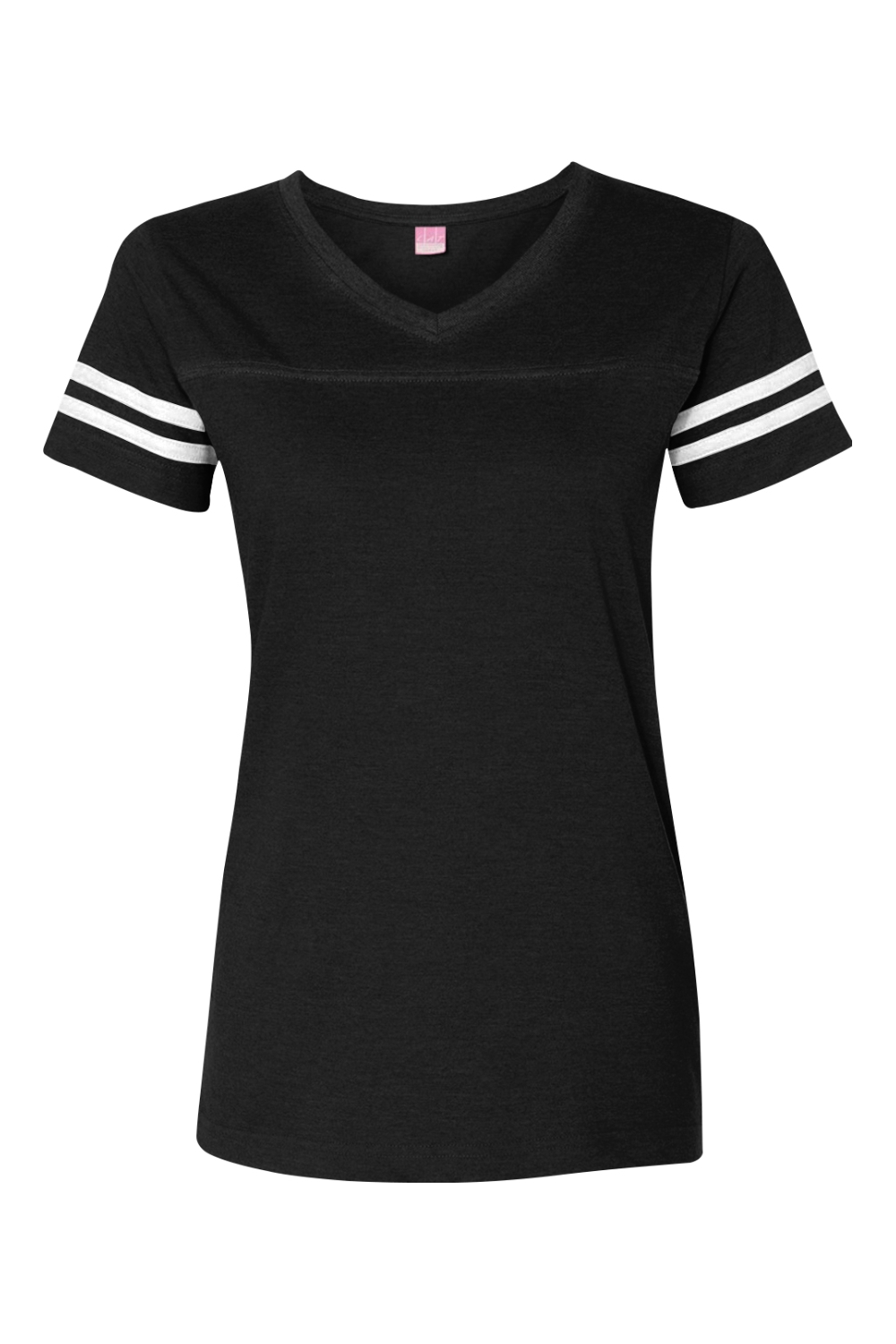 LAT Women's Football V-Neck Fine Jersey Tee in Black Solid/ White