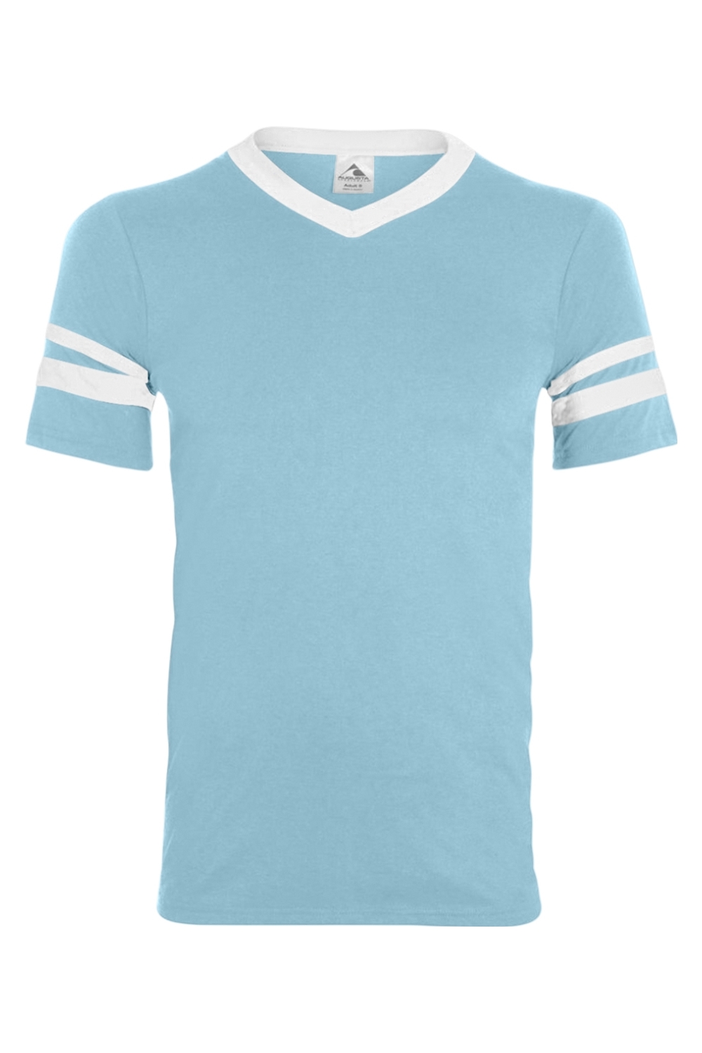Augusta Sportswear V-Neck Jersey with Striped Sleeves in Aqua/ White