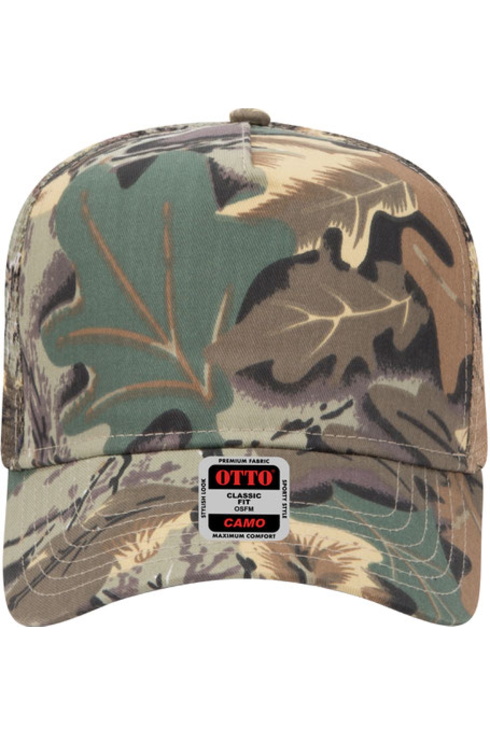 OTTO CAP Camouflage 5 Panel Mid Profile Mesh Back Trucker Hat in 320734-Kha/ Brn/ Lt. Ol. Grn