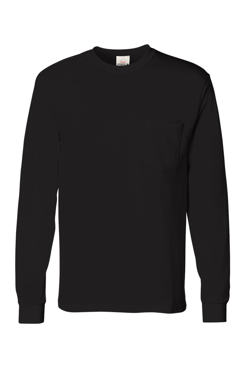 Hanes Authentic Long Sleeve Pocket T-Shirt in Black