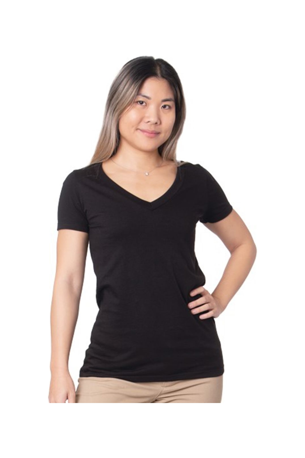 Drop Ship Bayside Women's USA-Made Fine Jersey V-Neck T-Shirt