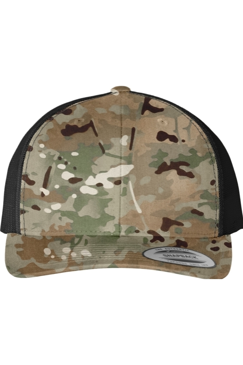 YP Classics Six-Panel Retro Trucker Cap in Multicam Green/ Black