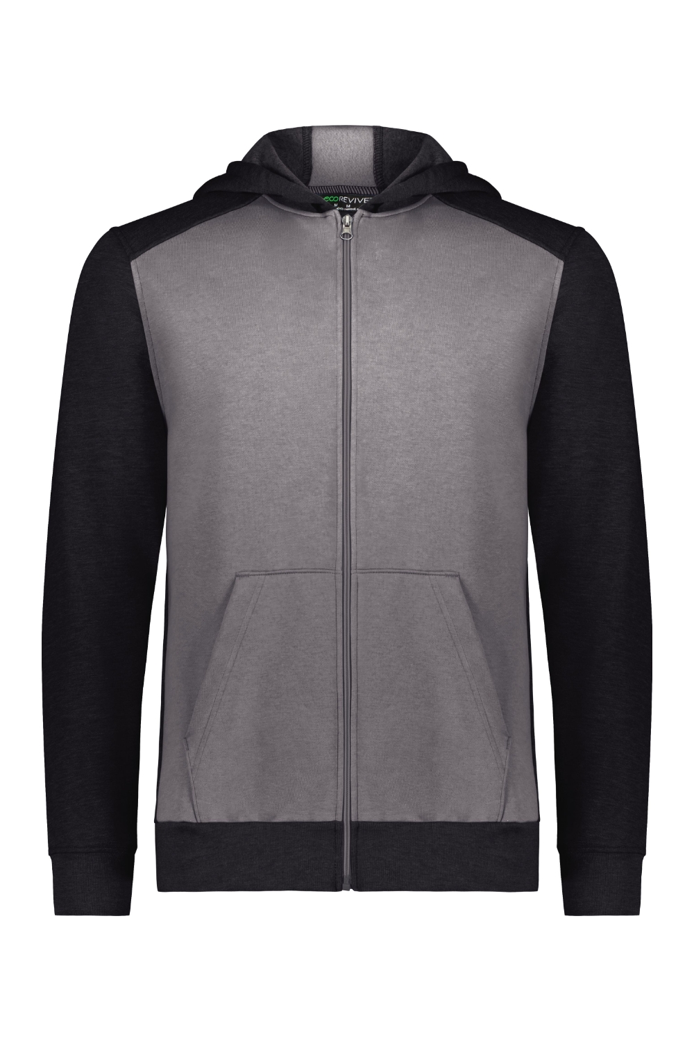 Augusta Sportswear Eco-Revive Youth Three-Season Fleece Full Zip Hoodie in Carbon Heather/ Black