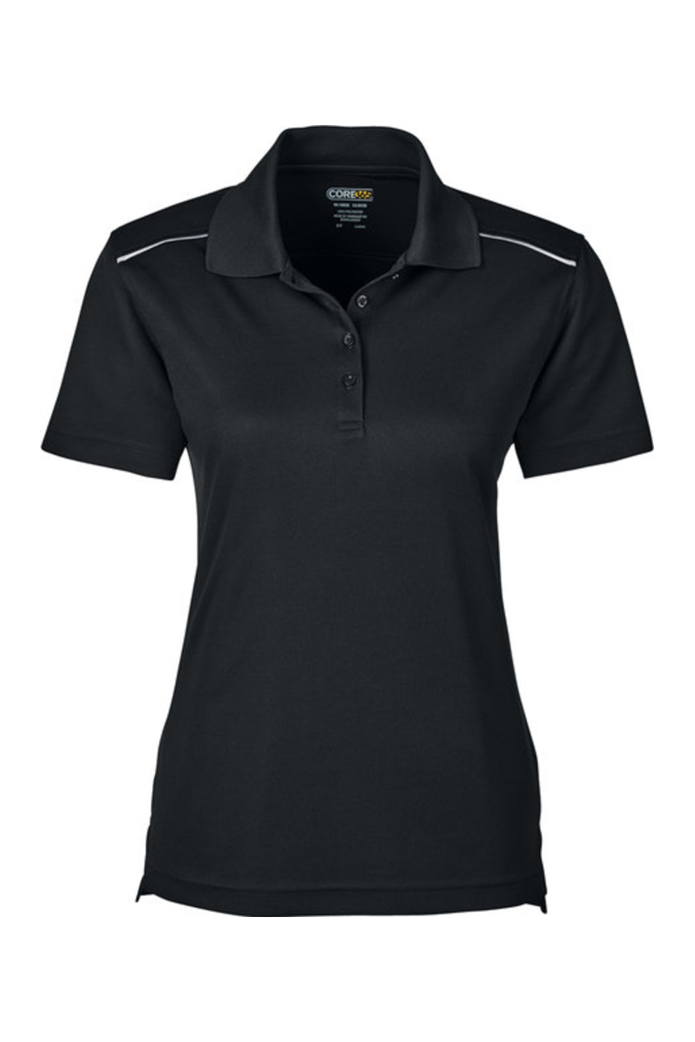 CORE365 Ladies' Radiant Performance Piqué Polo with Reflective Piping in Black
