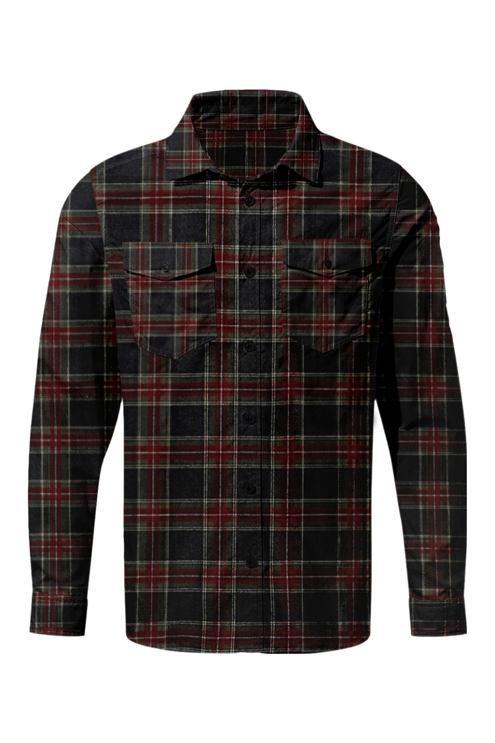 Burnside Yarn-Dyed Long Sleeve Flannel Shirt in Grey/ Red