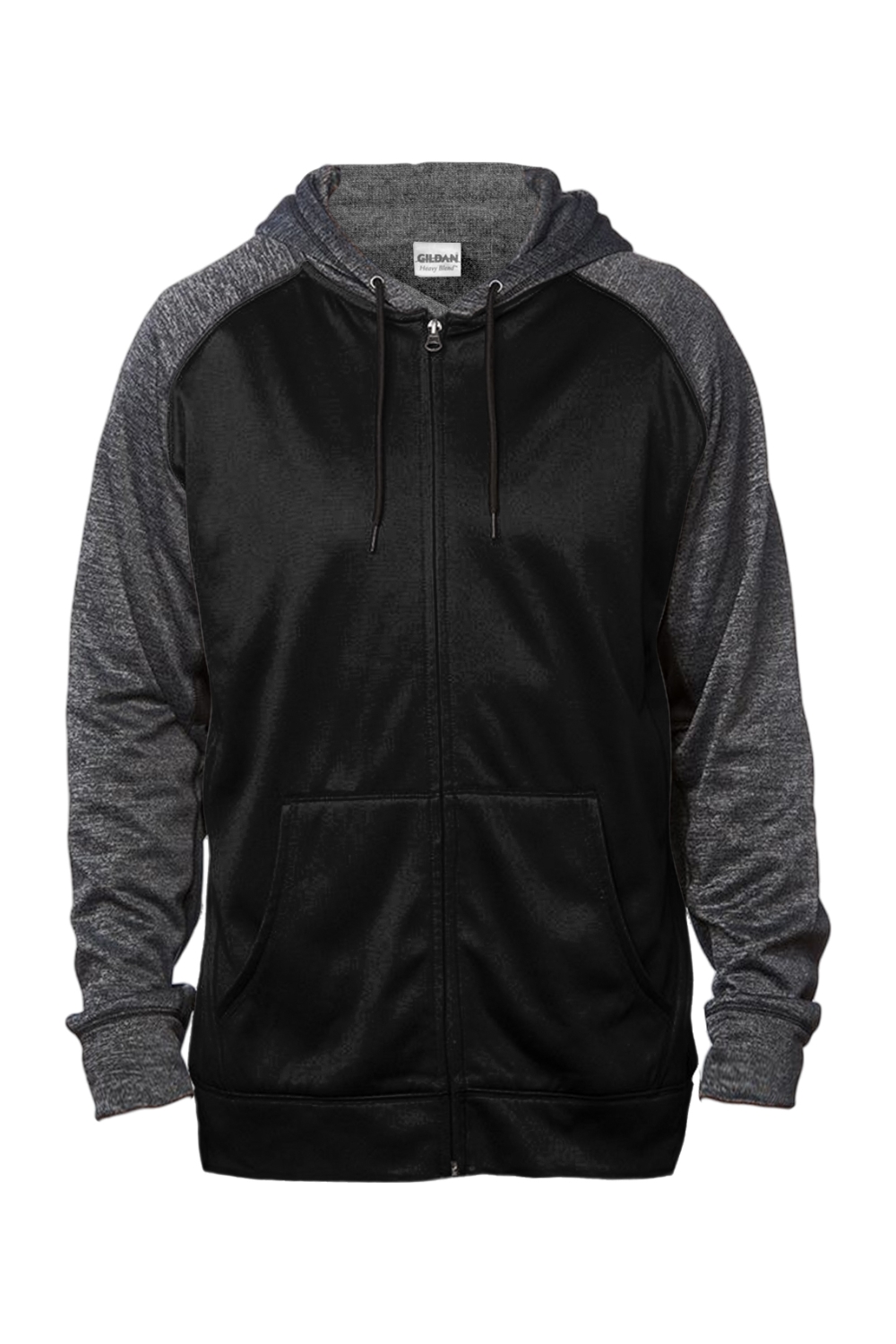 Burnside Performance Raglan Full-Zip Sweatshirt in Black/ Heather Charcoal