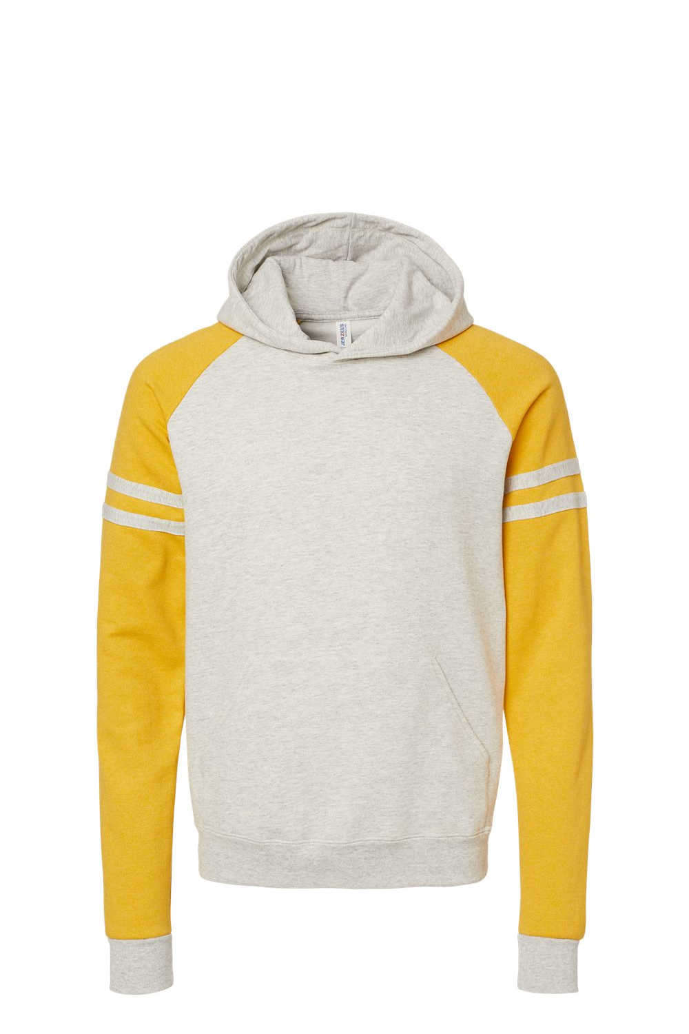 JERZEES Nublend® Varsity Colorblocked Raglan Hooded Sweatshirt in Oatmeal Heather/ Mustard Heather