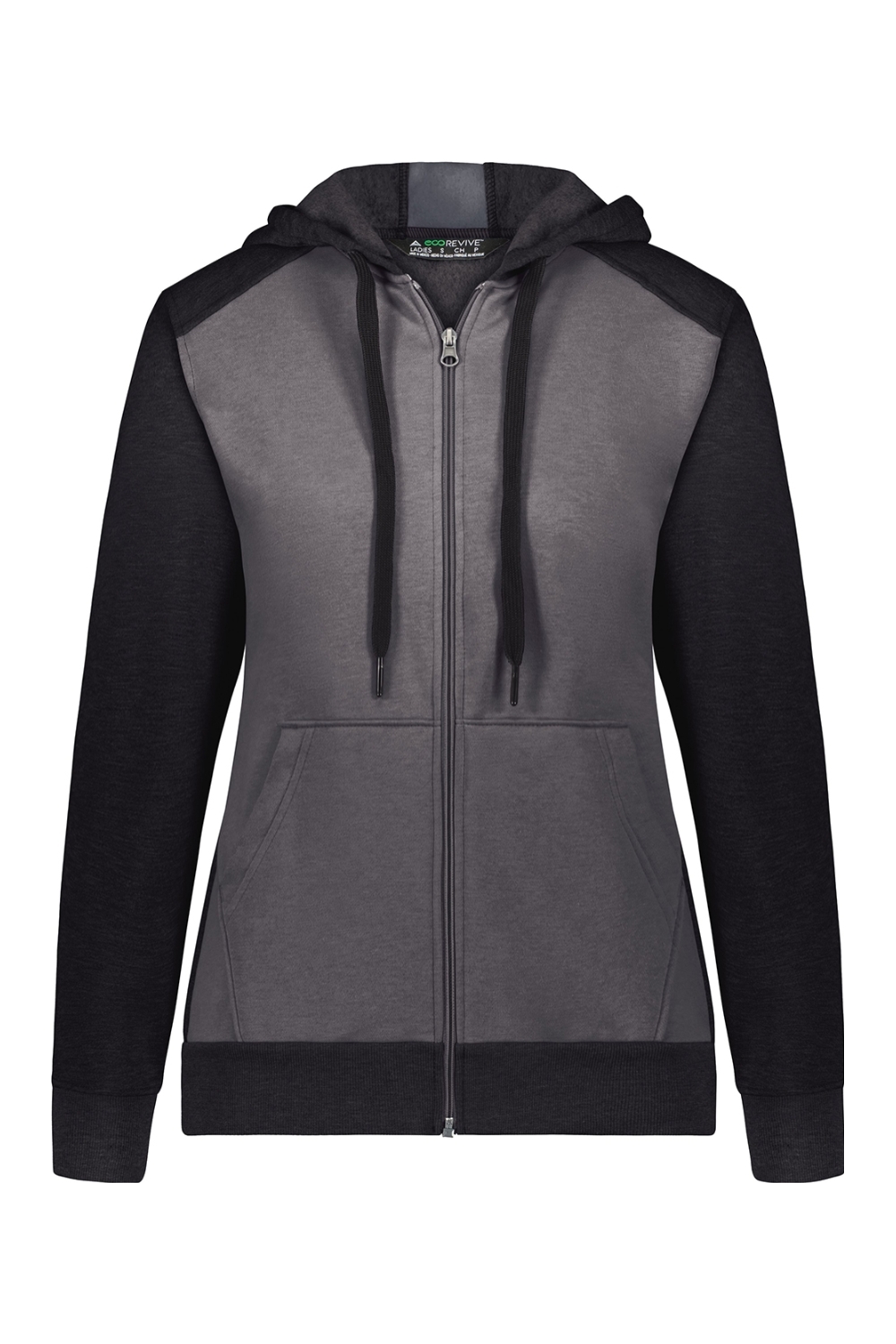 Augusta Sportswear Women's Eco Revive Three-Season Triblend Fleece Full-Zip Hooded Sweatshirt in Carbon Heather/ Black