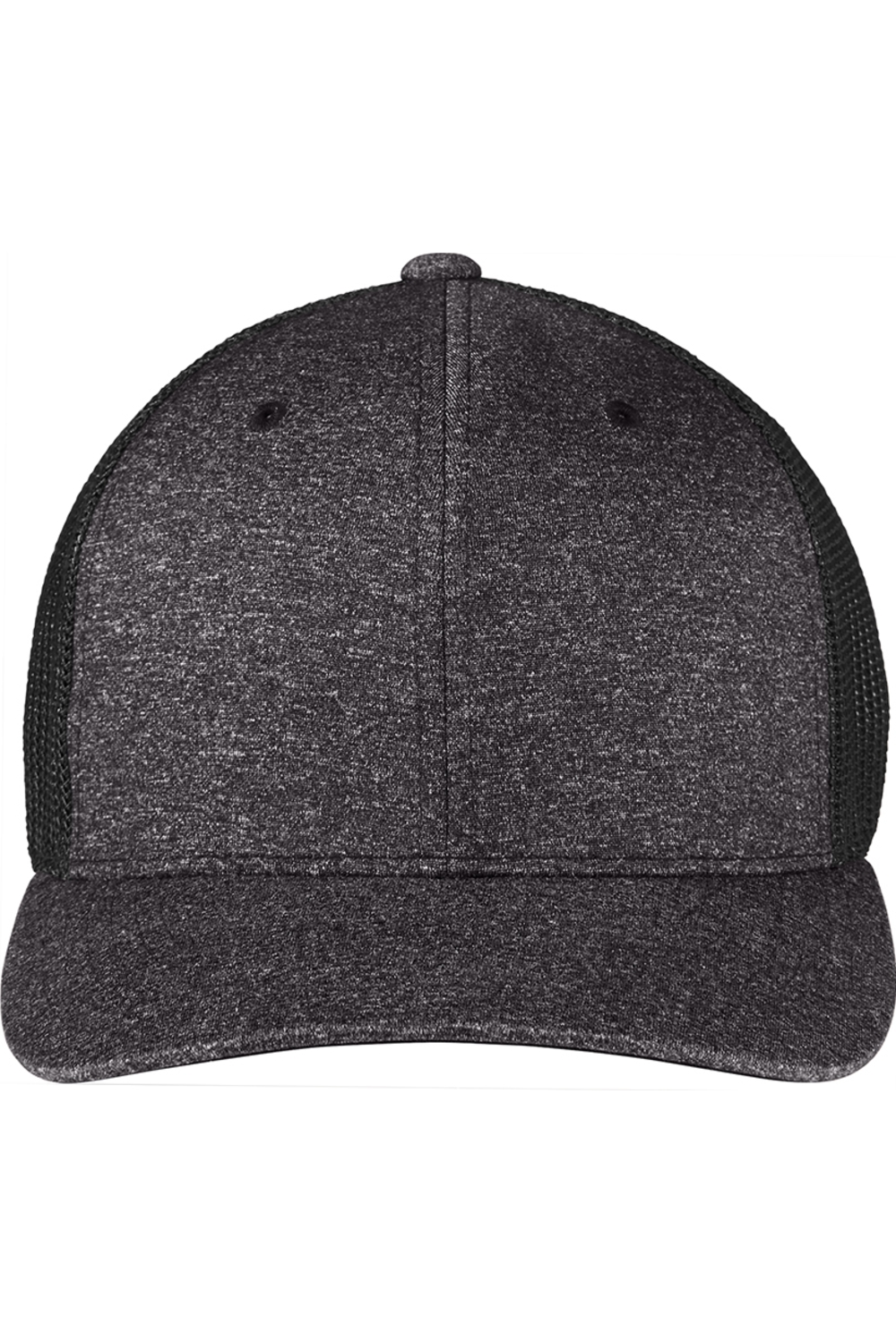 Port Authority Flexfit Melange Mesh Back Trucker Cap in Black/ Dark Charcoal Heather