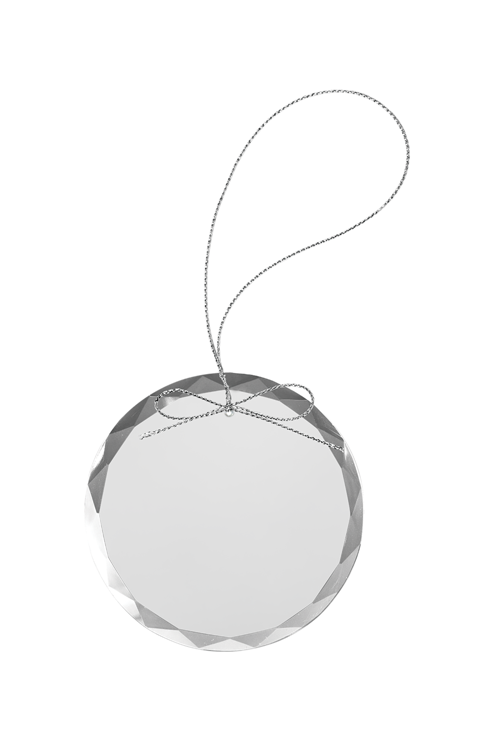 3 1/4" Clear Round Glass Ornament with Silver String in Clear