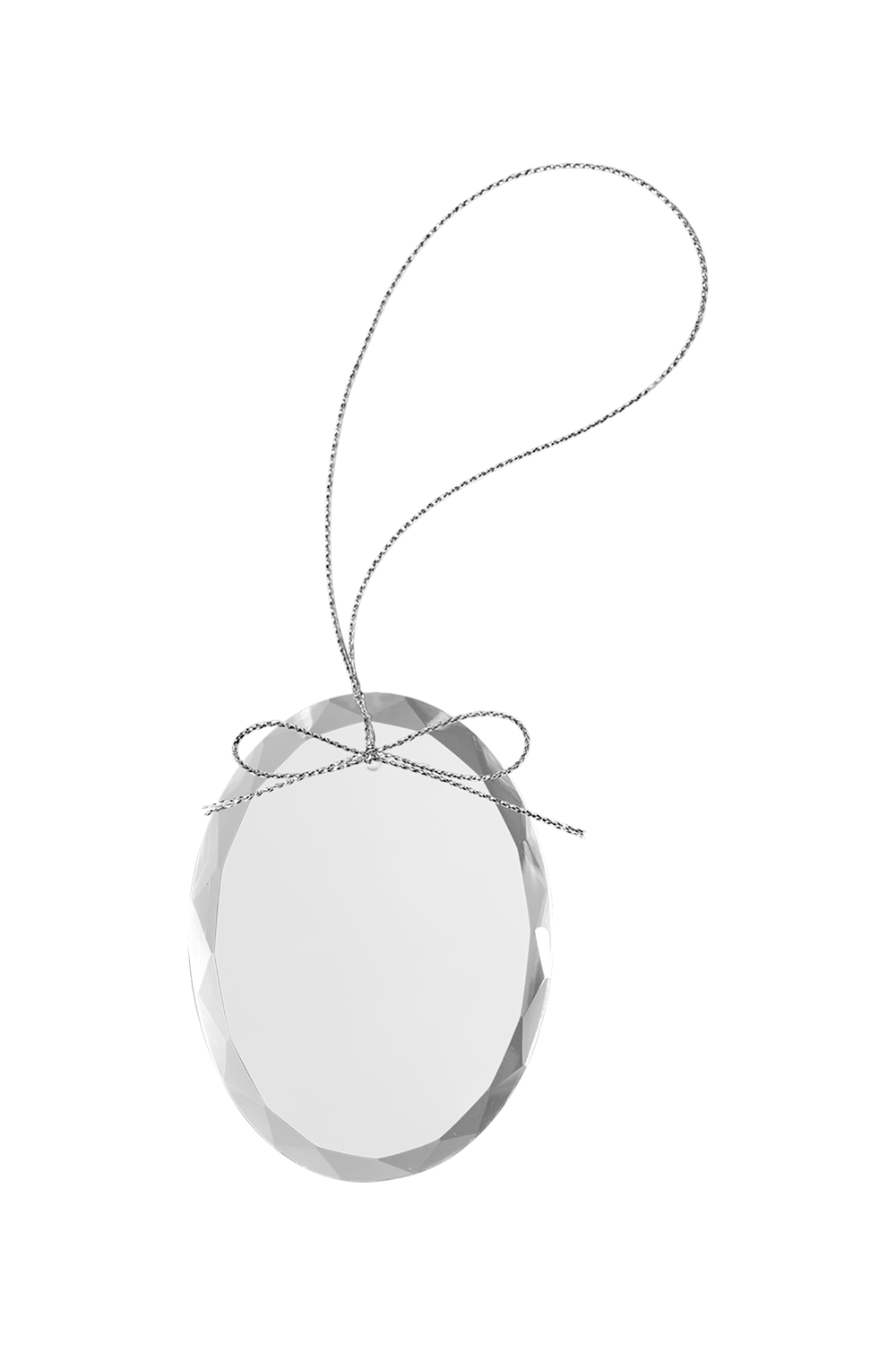 3 1/4" Clear Oval Glass Ornament with Silver String in Clear