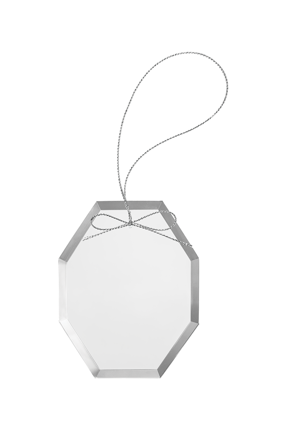 3 3/4" Clear Octagon Glass Ornament with Silver String in Clear