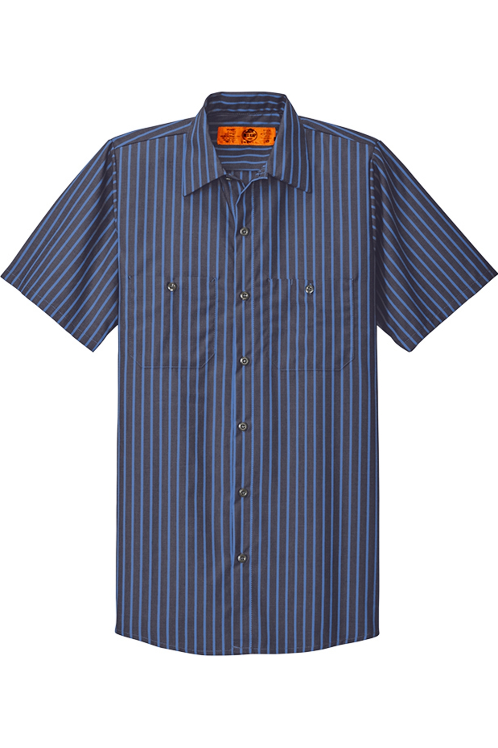 Red Kap Short Sleeve Striped Industrial Work Shirt in Grey/ Blue