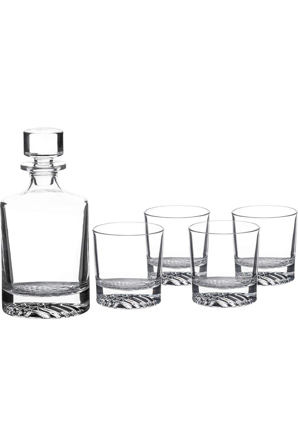 850ml Round Glass Decanter Set with Four 9 oz. Glasses in Black Gift Box in Clear