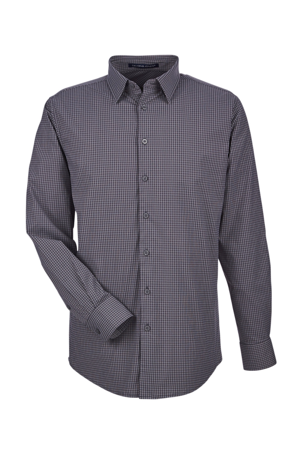 Devon & Jones CrownLux Performance Men's Tonal Mini Check Shirt in Carbon