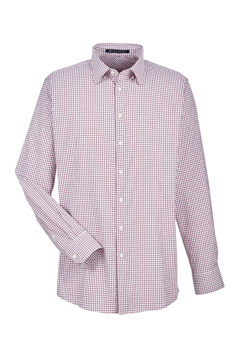 Devon & Jones CrownLux Performance Men's Micro Windowpane Shirt in Burgundy White