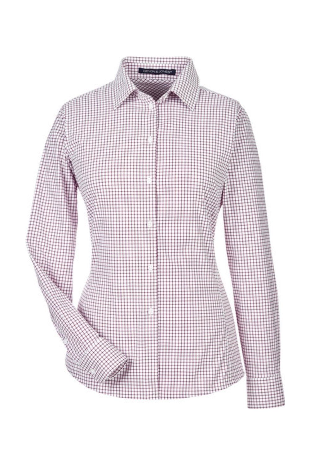Devon & Jones CrownLux Performance Ladies' Micro Windowpane Woven Shirt in Burgundy / White