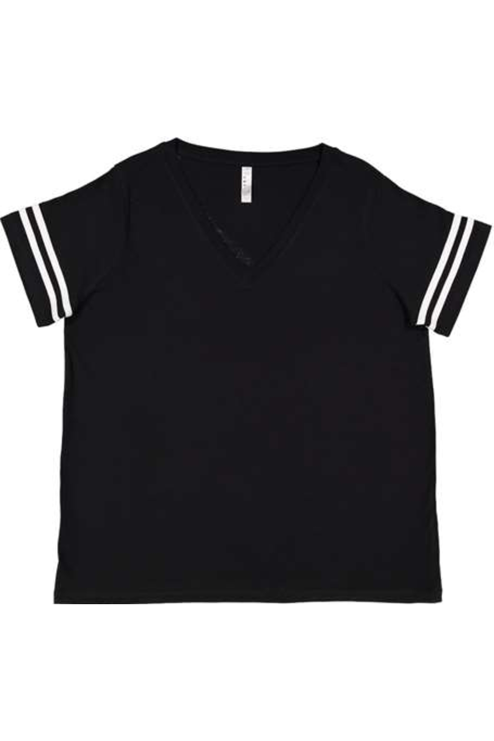 LAT - Curvy Collection Women's Vintage Football T-Shirt in Black Solid/ White