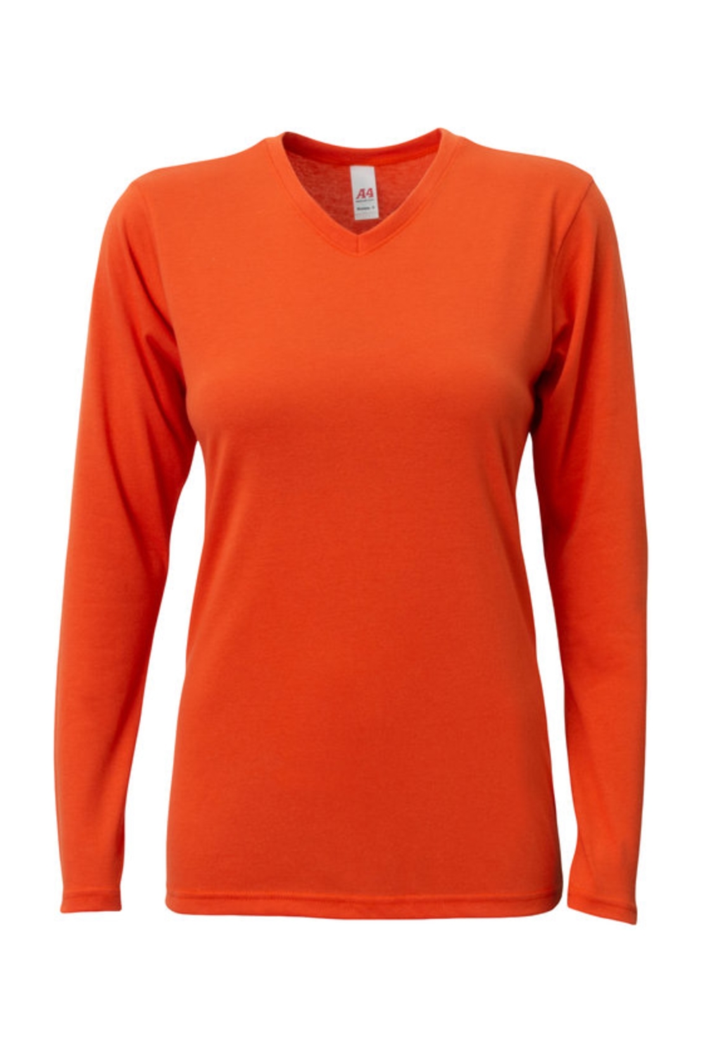 Dropship A4 Ladies' Long-Sleeve Softek V-Neck T-Shirt in Athletic Orange