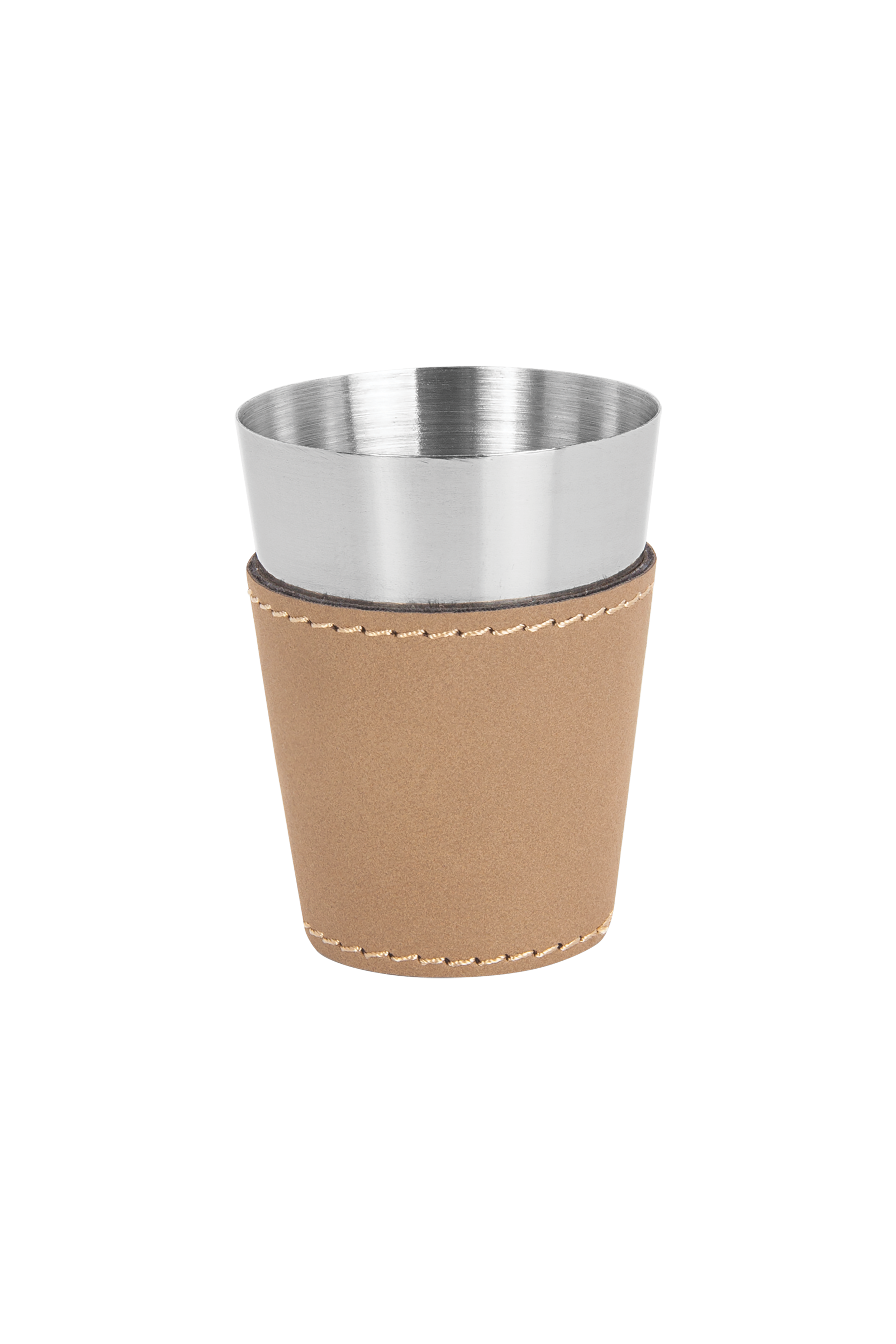 2 oz. Laserable Leatherette & Stainless Steel Shot Glass in Light Brown