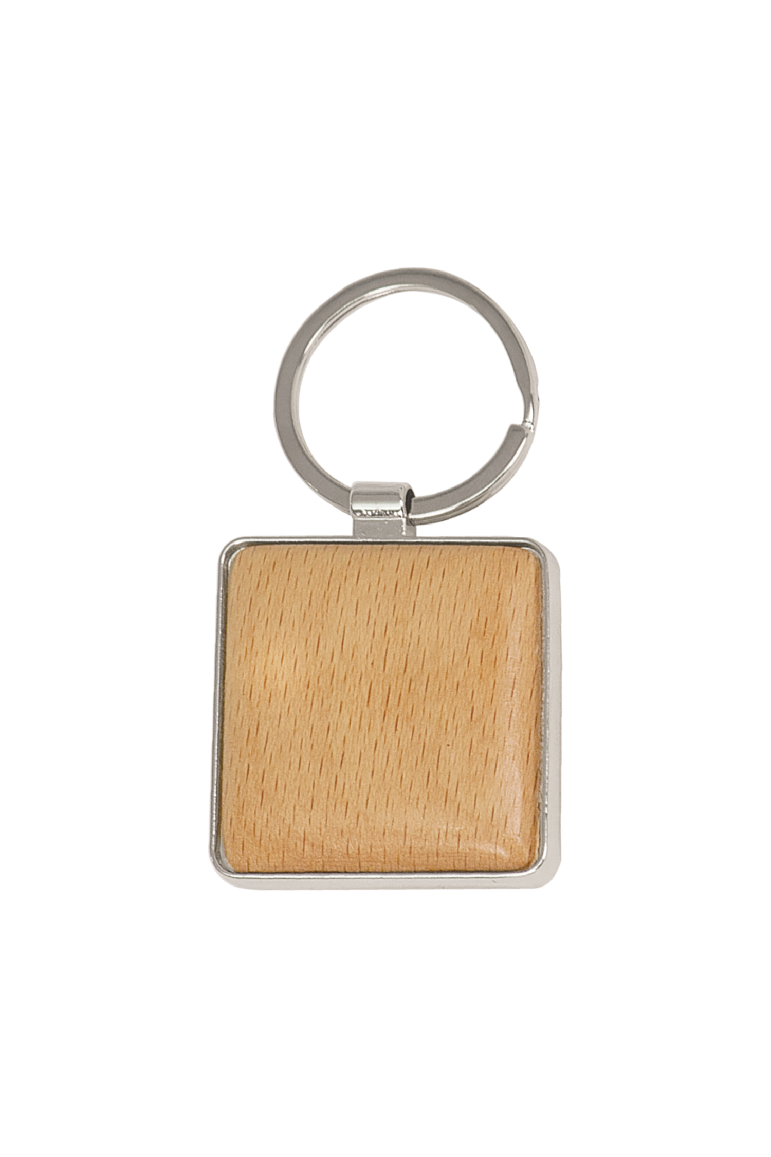 1 9/16" x 1 9/16" Laserable Square Keychain in Silver/Wood