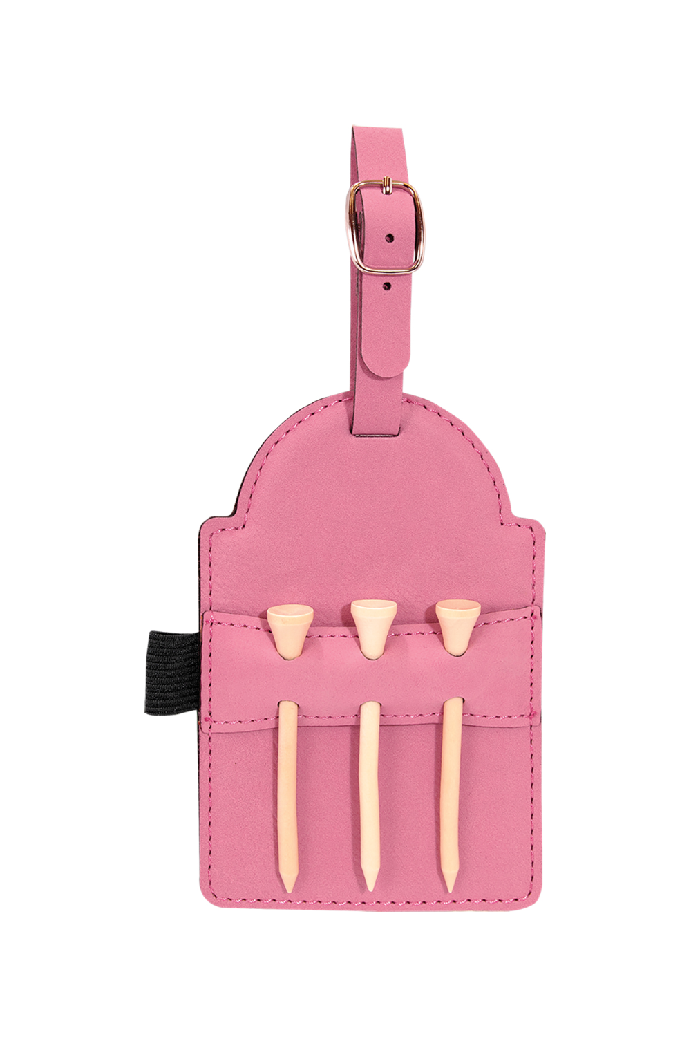 Laserable Leatherette Golf Bag Tag with 3 Wooden Tees in Pink/Black