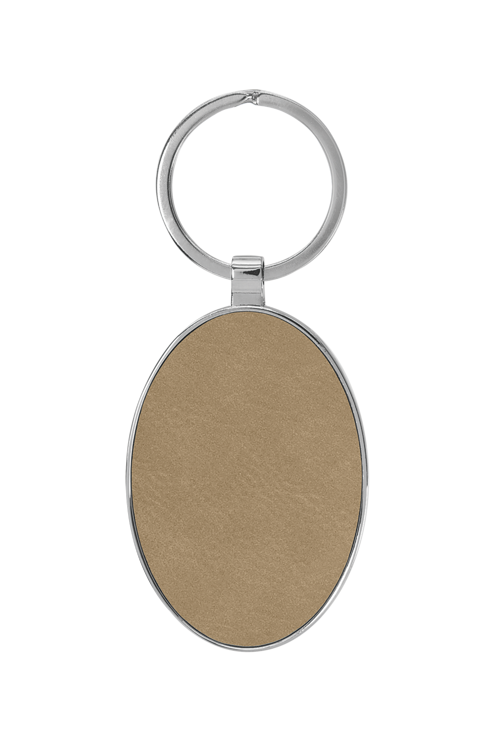 3 x 1 3/4 Laserable Leatherette/Metal Oval Keychain in Light Brown