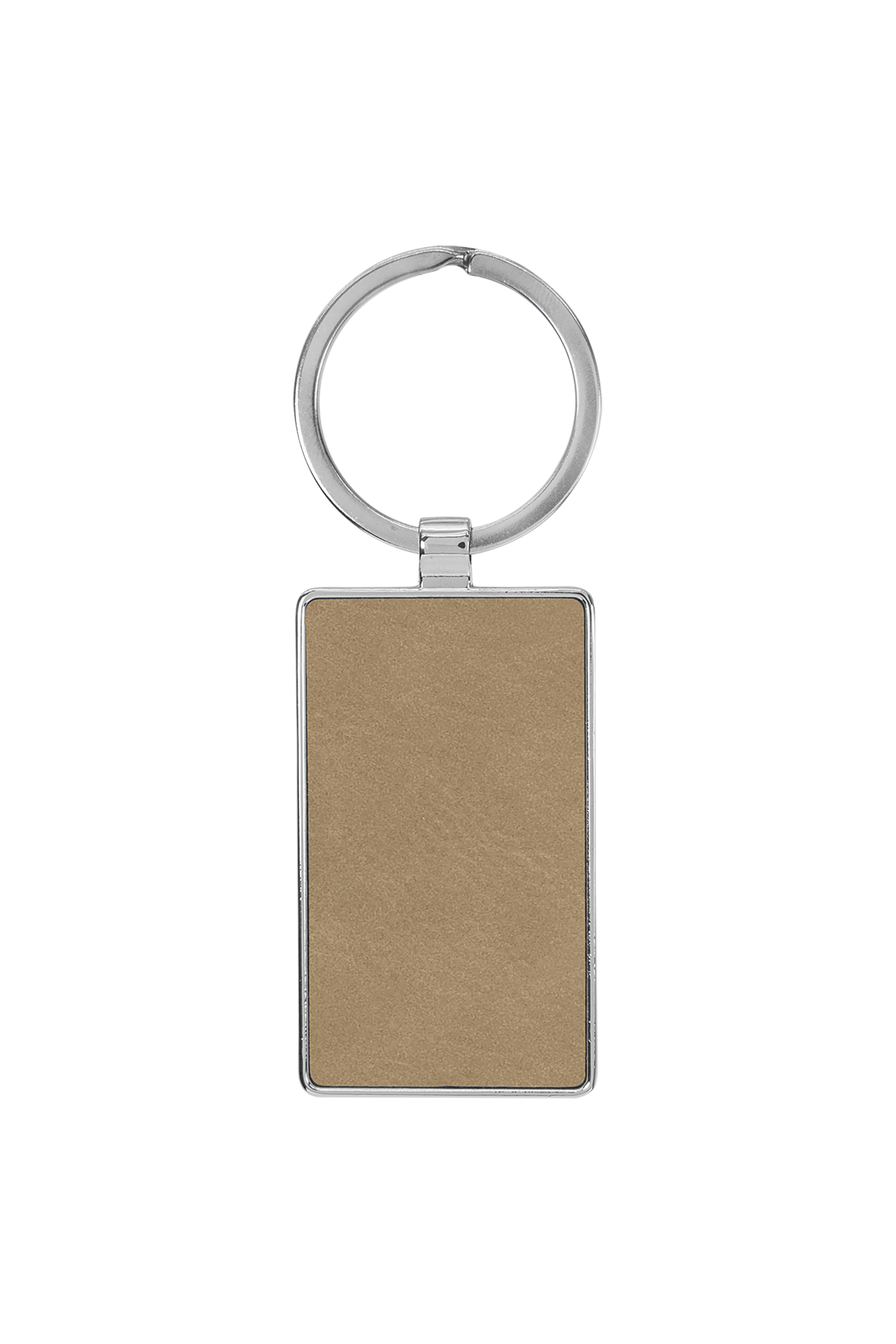 2 3/4" x 1 1/4" Laserable Leatherette/Metal Rectangle Keychain in Light Brown