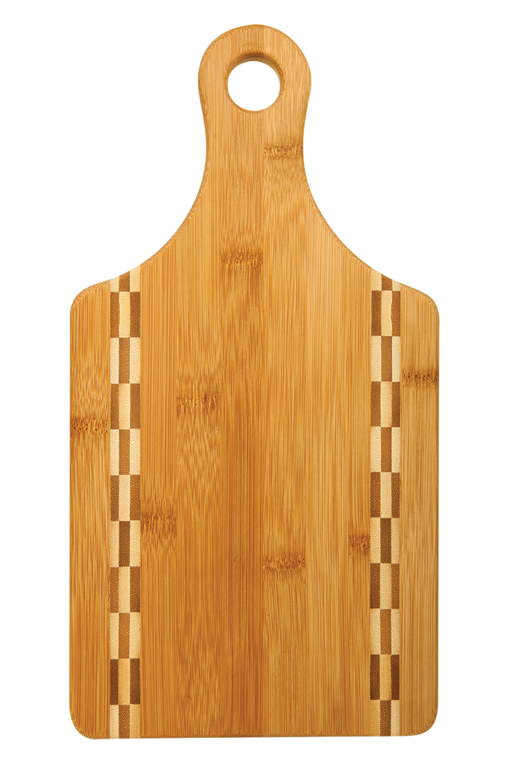 13 1/2" x 7" Paddle Shaped Bamboo Cutting Board with Butcher Block Inlay in Bamboo
