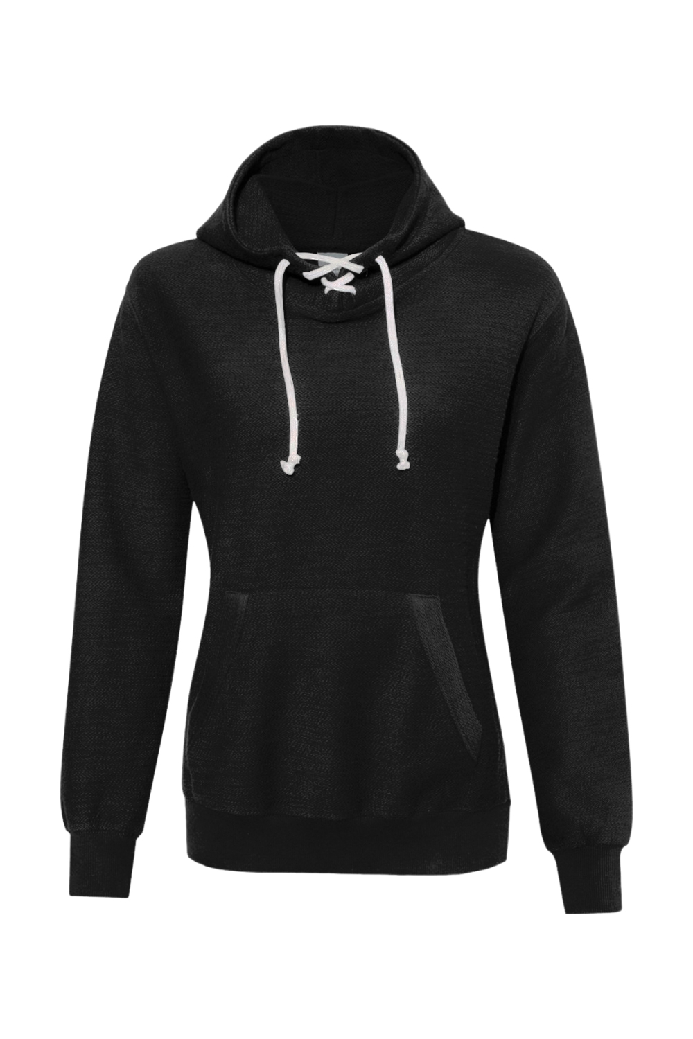 J America Women’s French Terry Sport Lace Scuba Hooded Pullover in Black