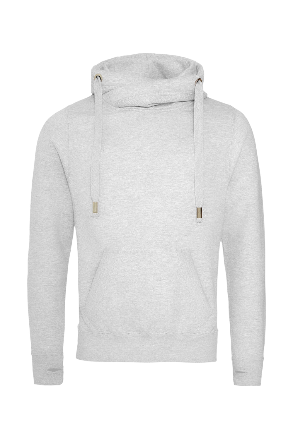 Just Hoods By AWDis Men's Heavyweight Cross Over Neck Hooded Sweatshirt in Heather Grey