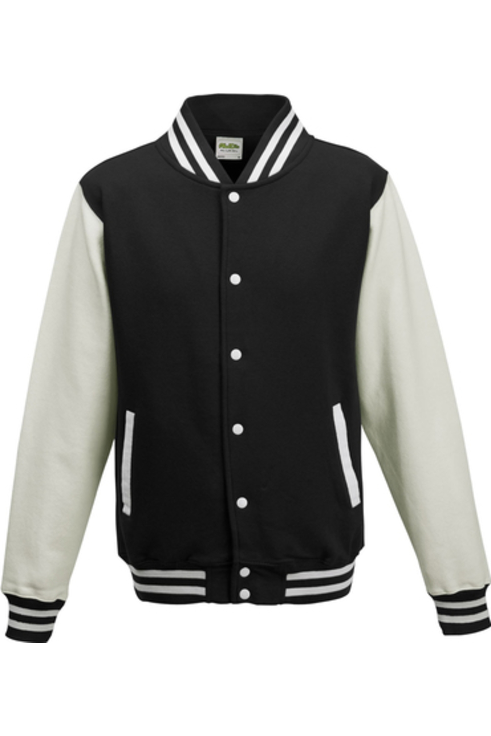 Just Hoods By AWDis Men's Heavyweight Letterman Jacket in Jet Black / White