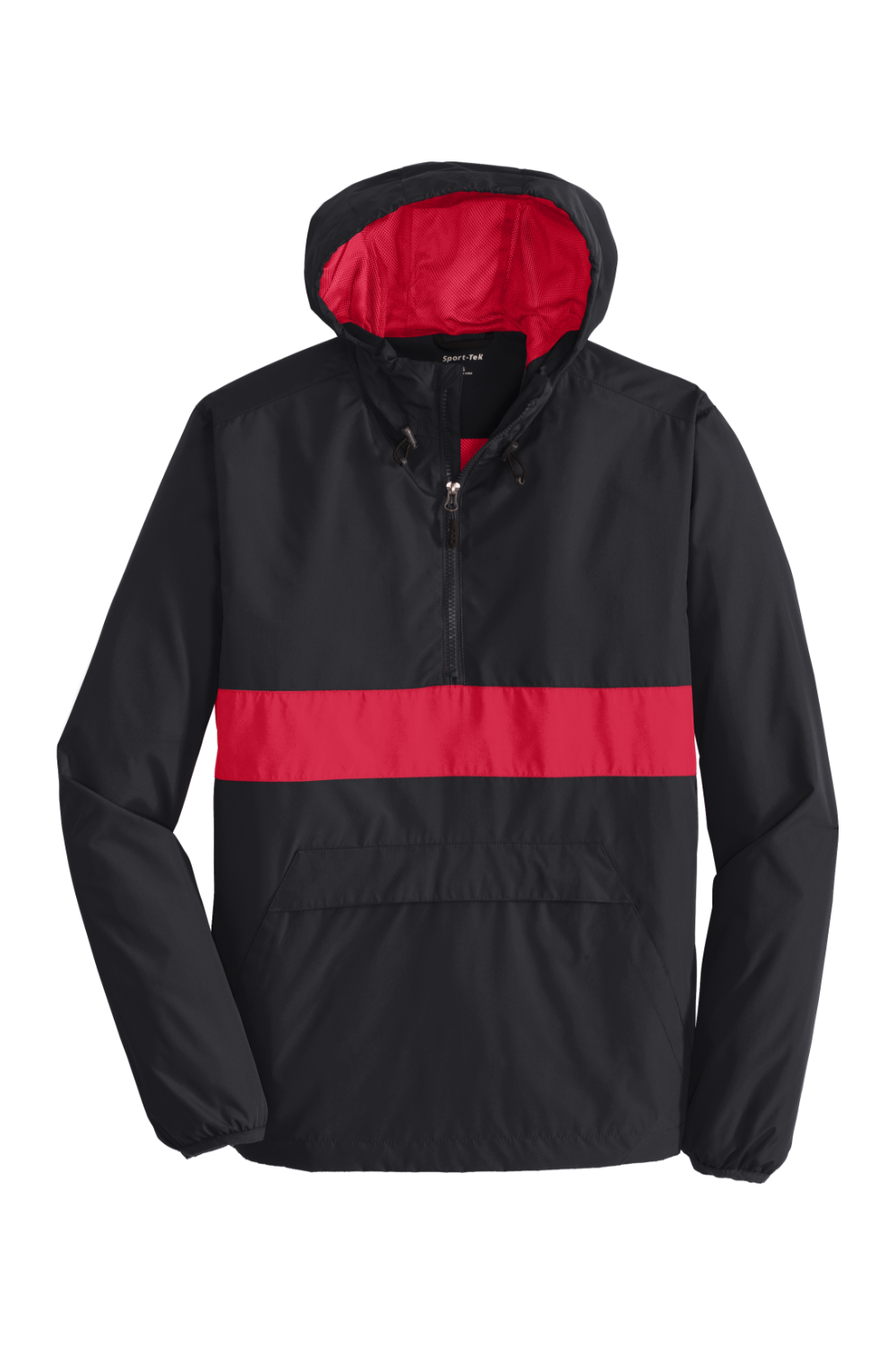 Sport-Tek Zipped Pocket Anorak in Black/ True Red