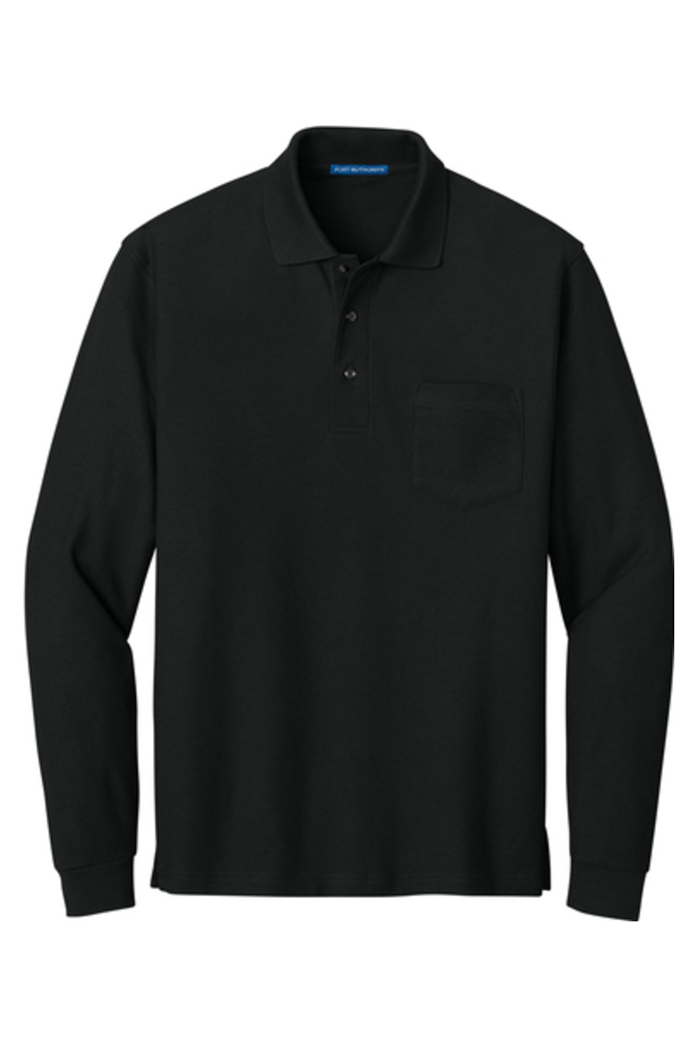 Port Authority Long Sleeve Silk Touch Polo with Pocket in Black