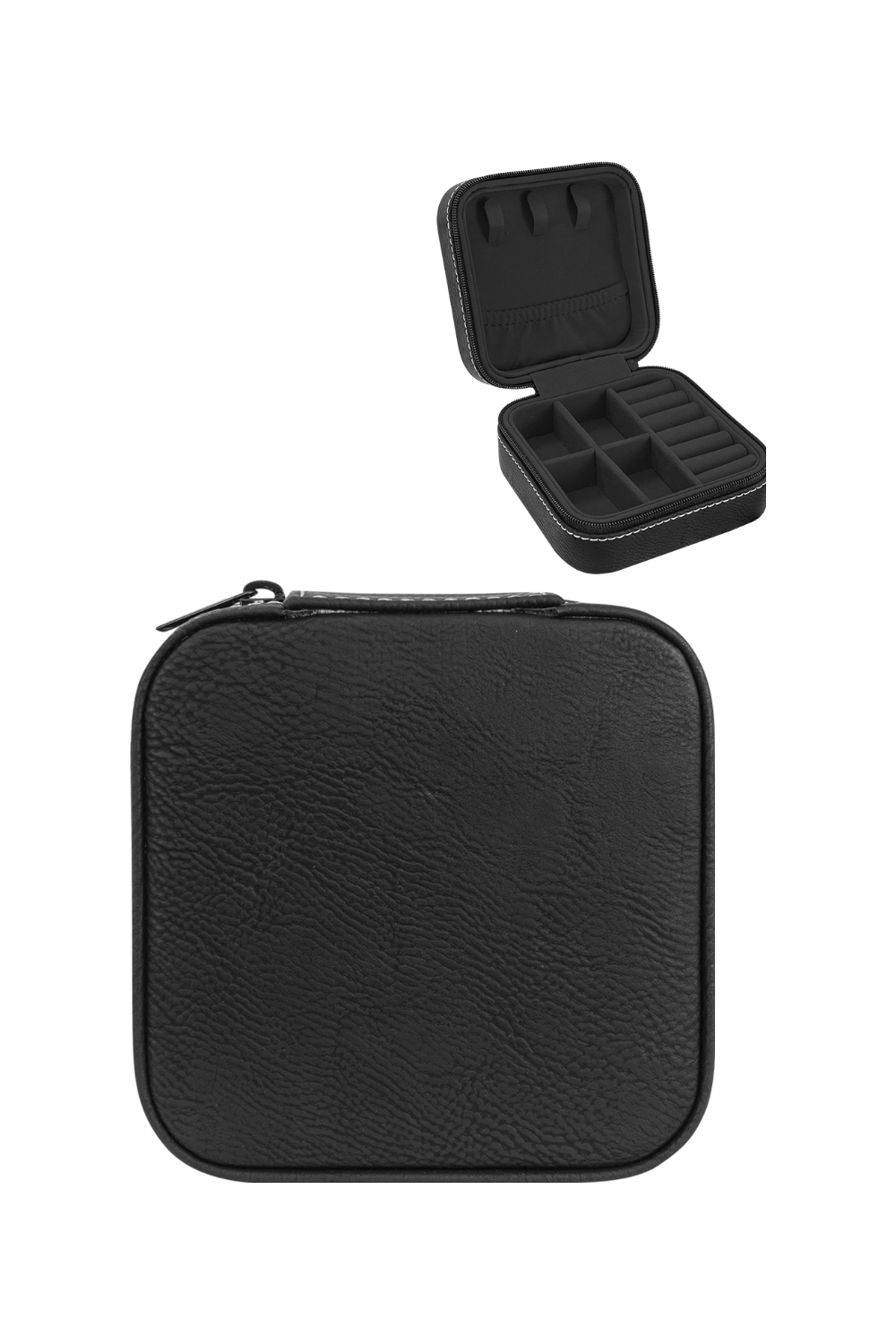 4" X 4" Leatherette Travel Jewelry Box with Black Lining in Black/ Silver