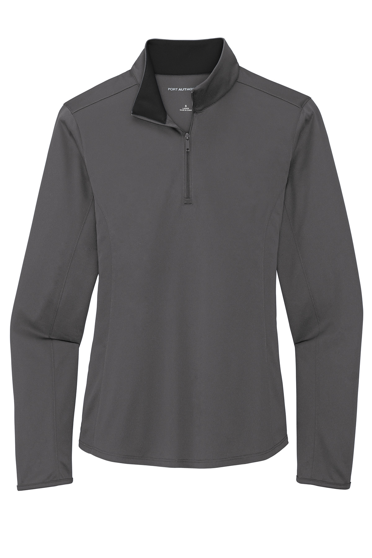 Port Authority Ladies Silk Touch Performance 1/4-Zip in Steel Grey/ Black