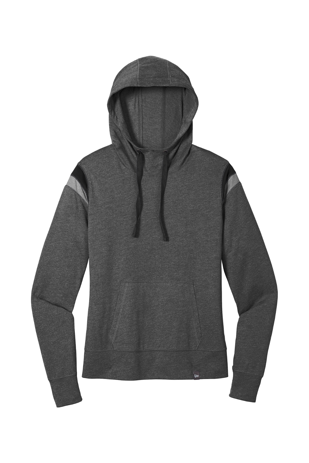 New Era Ladies Heritage Blend Varsity Hoodie in Black Heather/ Black/ Shadow Grey Heather
