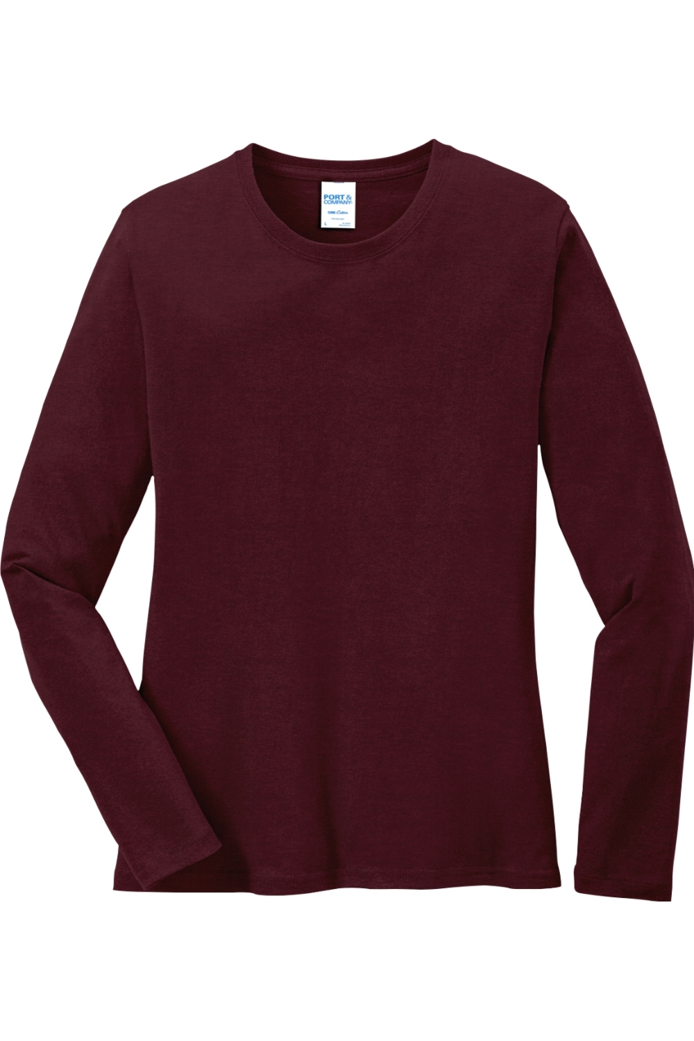 Port & Company Ladies Long Sleeve Core Cotton Tee in Athletic Maroon