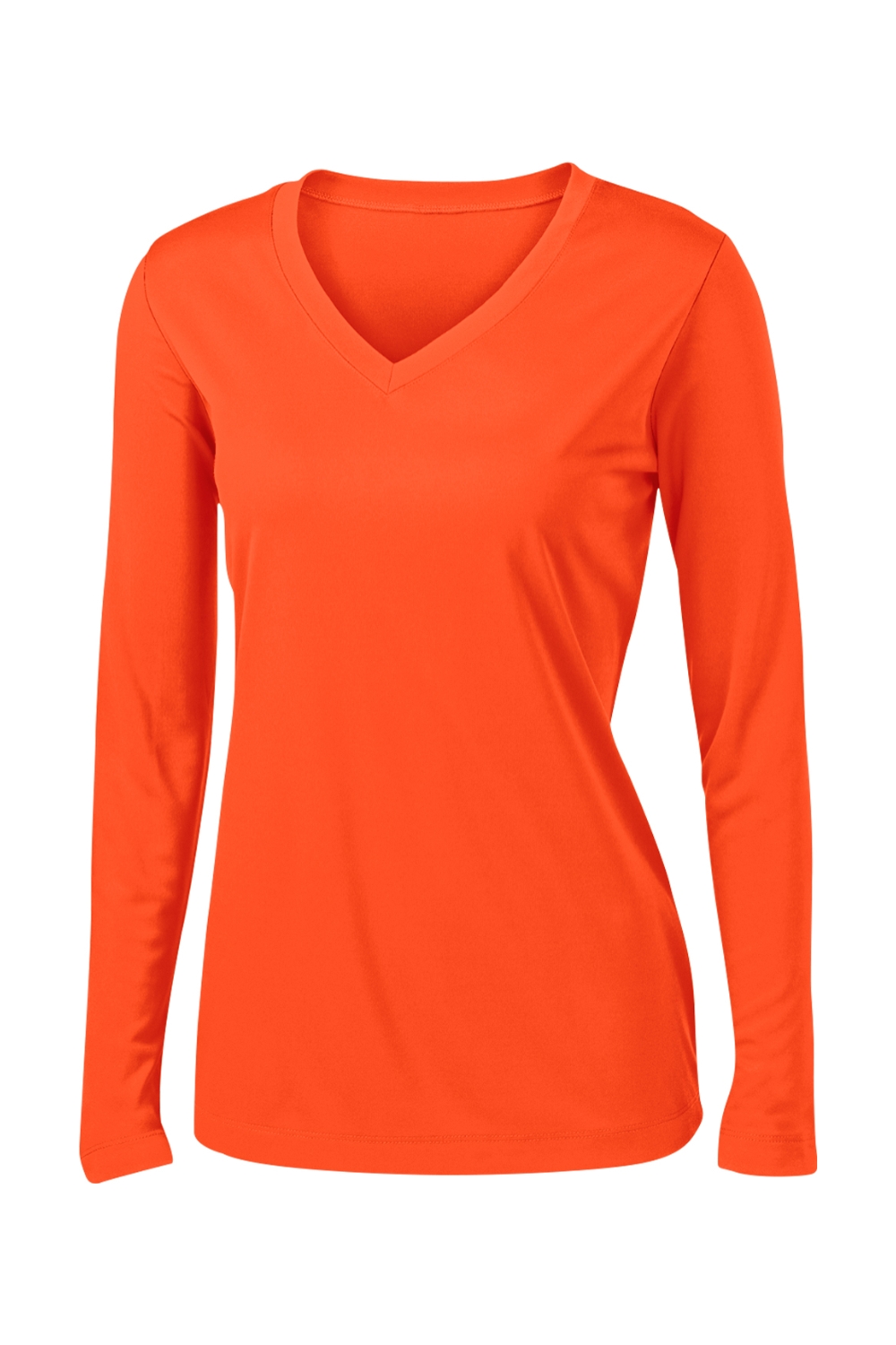 Sport-Tek Ladies PosiCharge Competitor Long Sleeve V-Neck Tee in Neon Orange