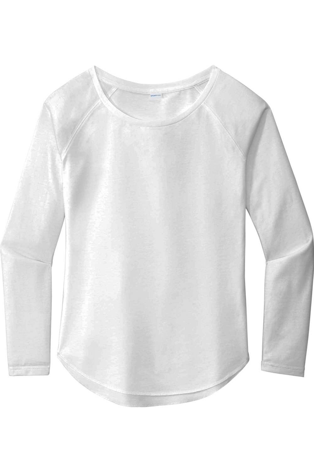Sport-Tek Ladies PosiCharge Long Sleeve Tri-Blend Wicking Scoop Neck Raglan Tee in White Triad Solid