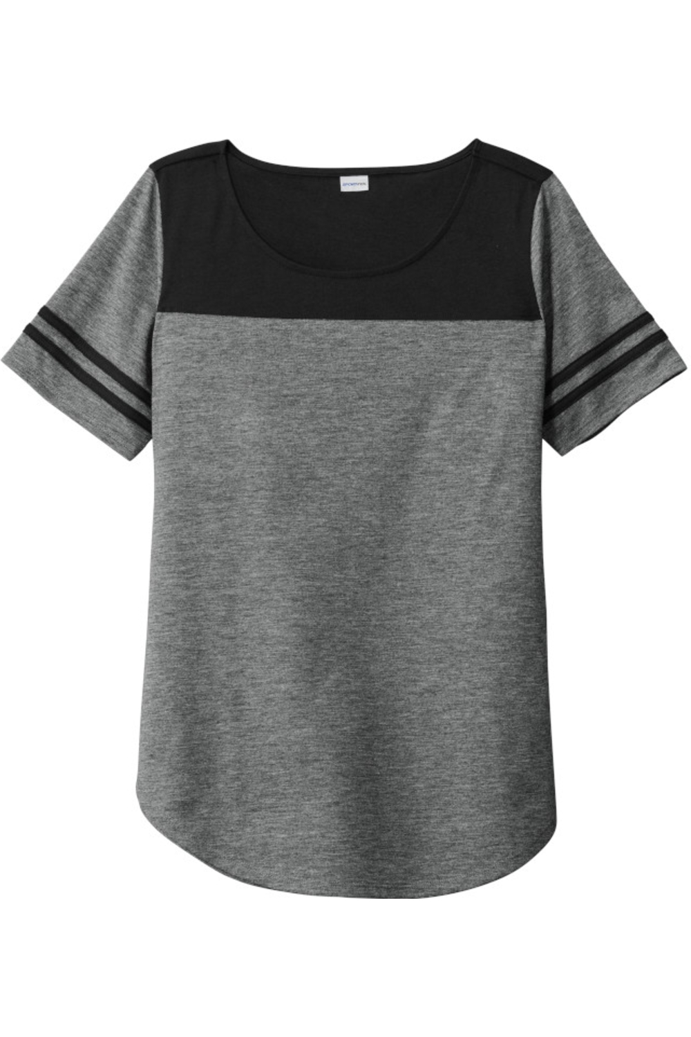 Sport-Tek Ladies PosiCharge Tri-Blend Wicking Fan Tee (Discontinued - while supplies last) in Black Triad Solid/ Dark Grey Heather