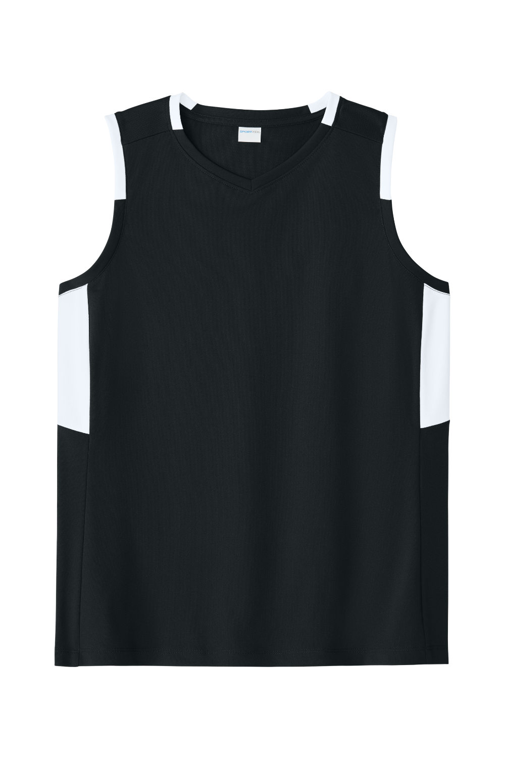 Sport-Tek Women's Club Sleeveless V-Neck in Black/ White