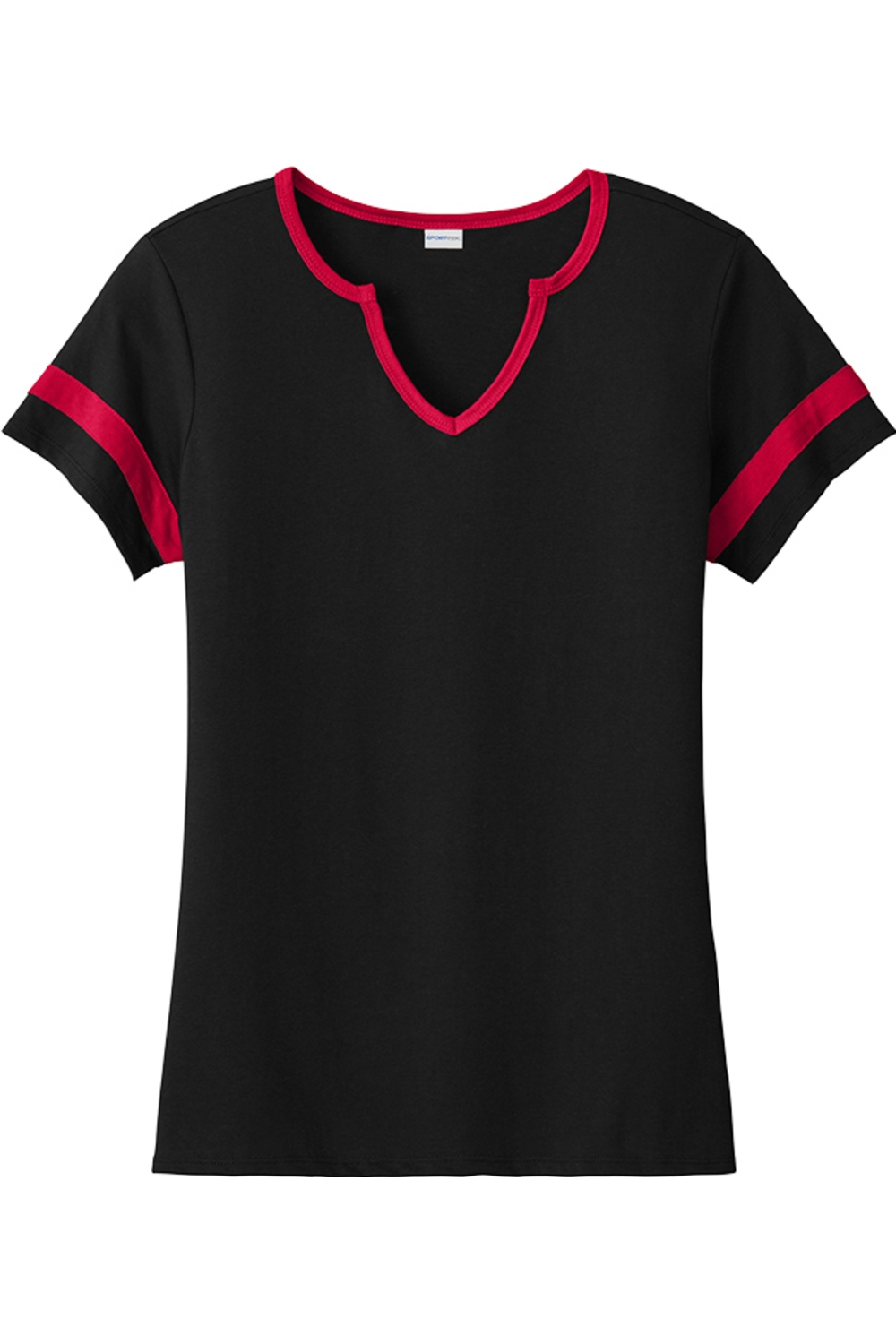 Sport-Tek Ladies Halftime Notch Neck Tee in Black/ Deep Red