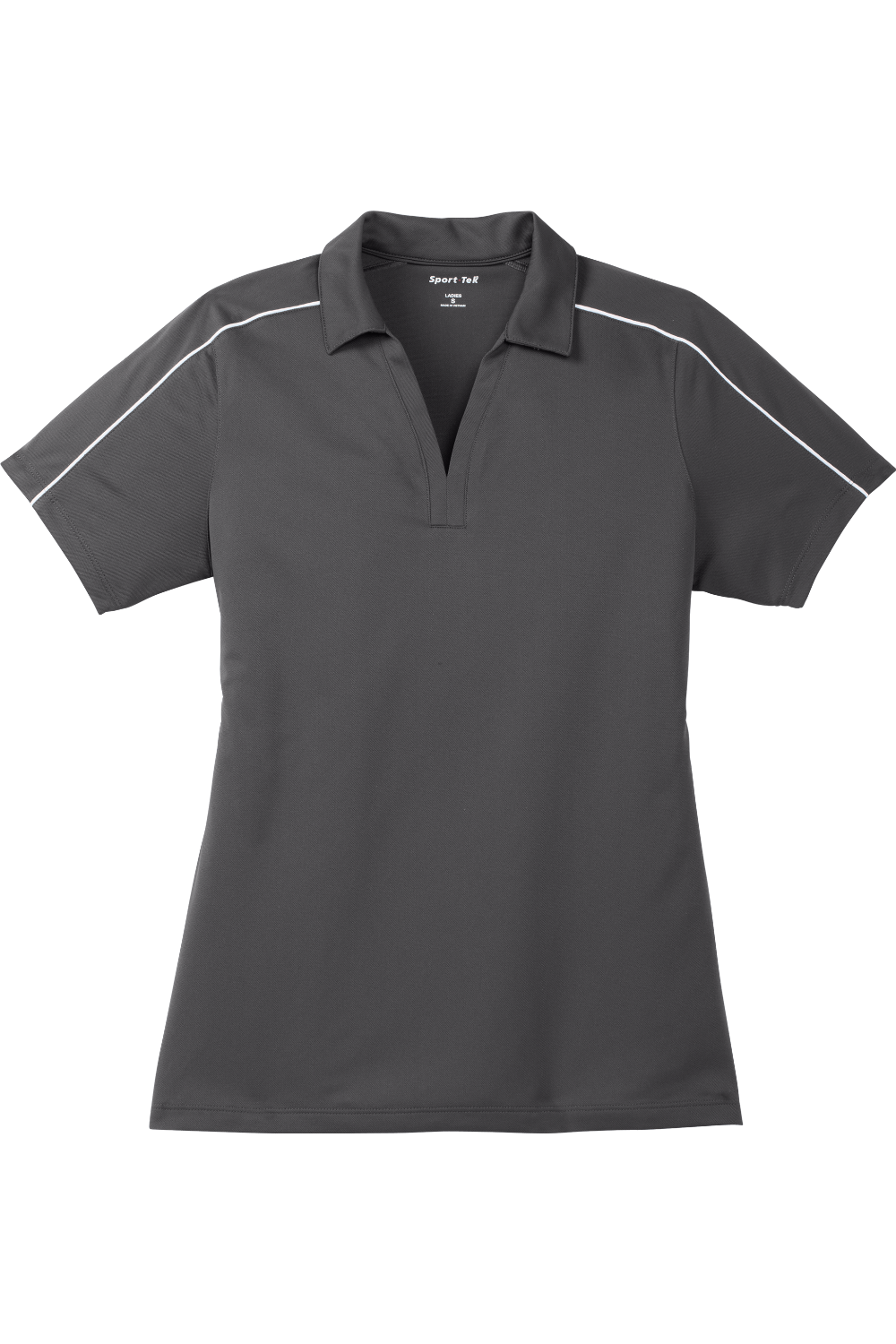 Sport-Tek Ladies Micropique Sport-Wick Piped Polo (Discontinued/while supplies last) in Iron Grey/ White