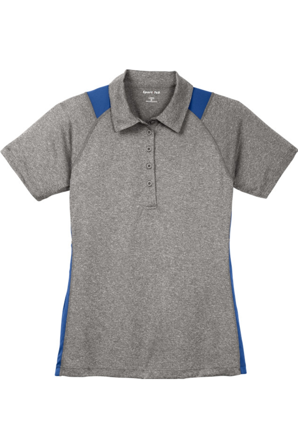 Sport-Tek Ladies Heather Colorblock Contender Polo in Vintage Heather/ True Royal